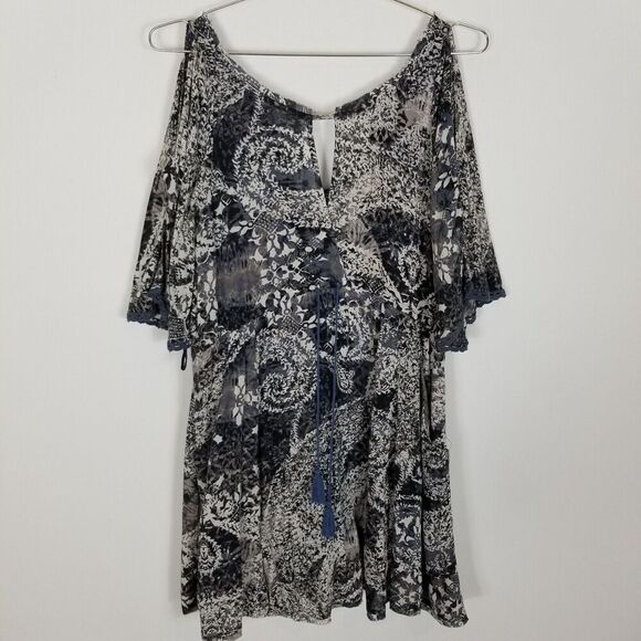 Free People Women Love Birds Tunic Dress Size S Cold Shoulder Short Boho  Mini - Picture 4 of 8